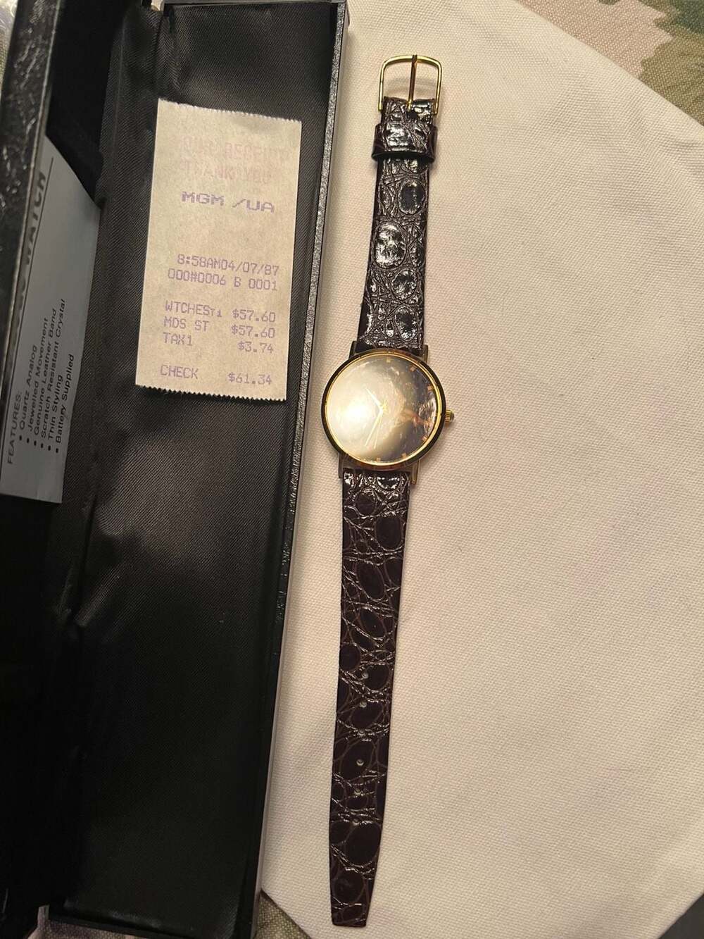 Metro Goldwyn Mayer Studio Logo Watch with Brown Genuine Leather Strap and Case